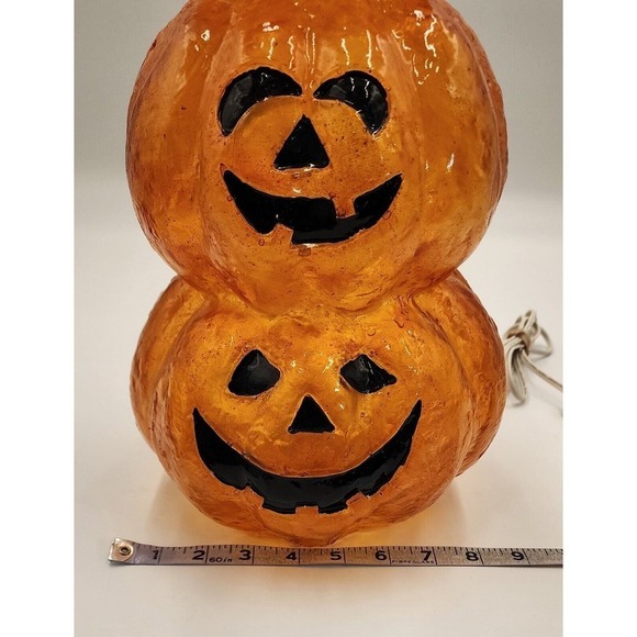 Vintage Halloween Pumpkin Stack Blow Mold Resin Plastics 15” Tall Lighted - Picture 5 of 12